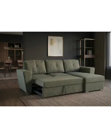 Canapé convertible vert 245 cm avec rangement MALO