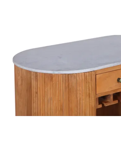 Meuble bar manguier et marbre blanc 120 cm MADISON