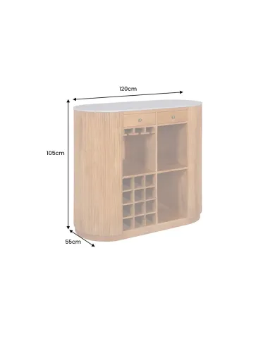 Meuble bar manguier et marbre blanc 120 cm MADISON