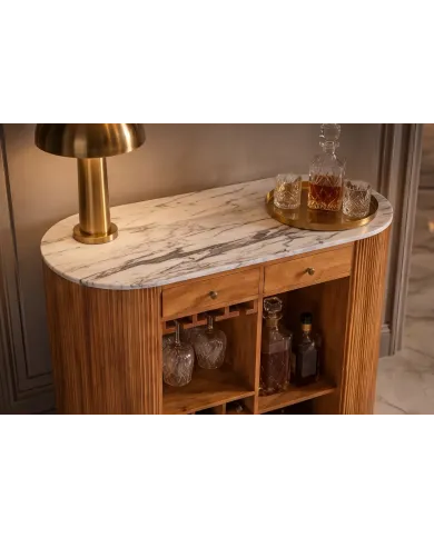 Meuble bar manguier et marbre blanc 120 cm MADISON