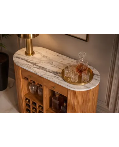 Meuble bar manguier et marbre blanc 120 cm MADISON