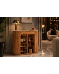 Meuble bar manguier et marbre blanc 120 cm MADISON