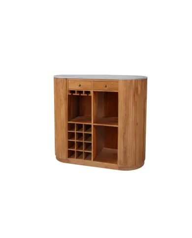 Meuble bar manguier et marbre blanc 120 cm MADISON