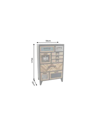 Chiffonnier industriel pin et métal 95 cm OFFICINE