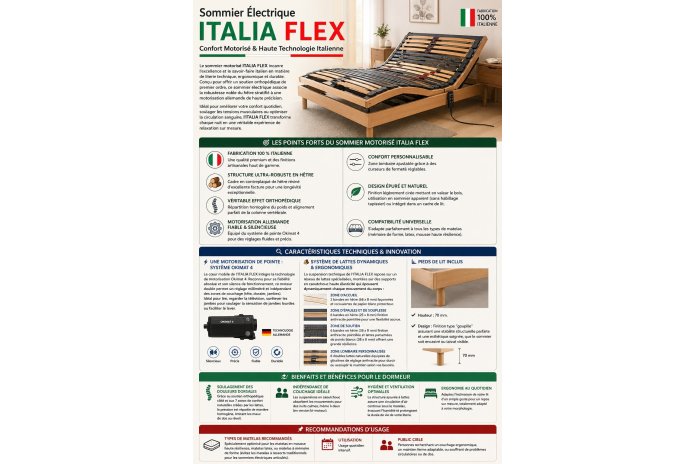 Sommier électrique Italia Flex | Confort orthopédique & motorisation silencieuse