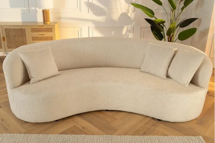 Canapé Arrondi HORIZON Bouclette Beige 229cm