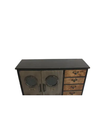 Buffet Industriel Pin Vintage et Hublots en Verre 105 cm DOCKER