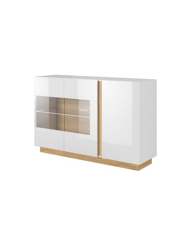Commode Buffet Blanc Brillant et Chêne 138 cm - OSLO | Mobili & Co