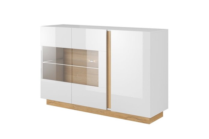 Commode Buffet Blanc Brillant et Chêne 138 cm - OSLO | Mobili & Co