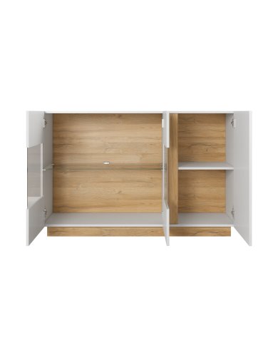 Commode Buffet Blanc Brillant et Chêne 138 cm - OSLO | Mobili & Co
