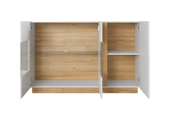 Commode Buffet Blanc Brillant et Chêne 138 cm - OSLO | Mobili & Co