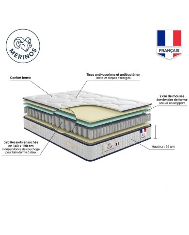 Matelas Mini Chevron Mérinos 24cm | Altera Mobilier