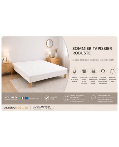 Sommier Tapissier Blanc Lattes Fixes bois Massif | Altera Mobilier