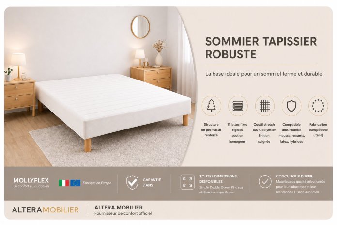 Sommier Tapissier Blanc Lattes Fixes bois Massif | Altera Mobilier