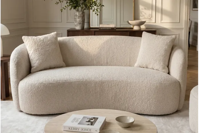 Canapé 2 Places 180 cm en Tissu Bouclé Beige - MILANO | Mobili & Co