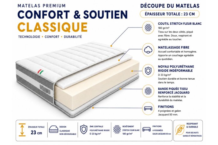 Matelas Essentiel Pro 23cm Spécial Lit Escamotable et lits coffre | Altera Mobilier