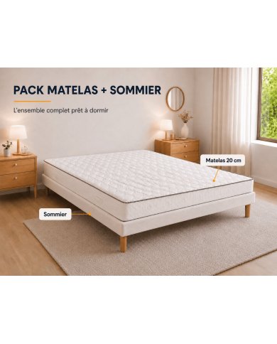 Pack Matelas + Sommier Essentiel | Literie complète pas chère