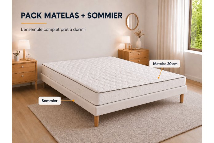 Pack Matelas + Sommier Essentiel | Literie complète pas chère