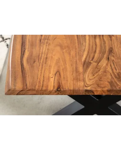 Table basse bois d'acacia 25 mm et pieds en X finition miel 120 cm AMMUT