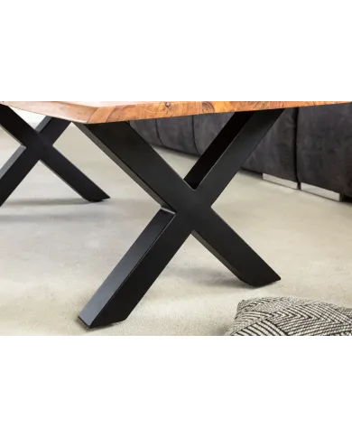 Table basse bois d'acacia 25 mm et pieds en X finition miel 120 cm AMMUT