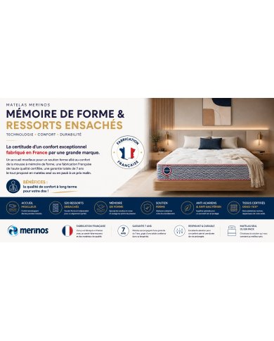 Matelas Claudine Mérinos 24cm – Confort Ferme, Fabriqué en France
