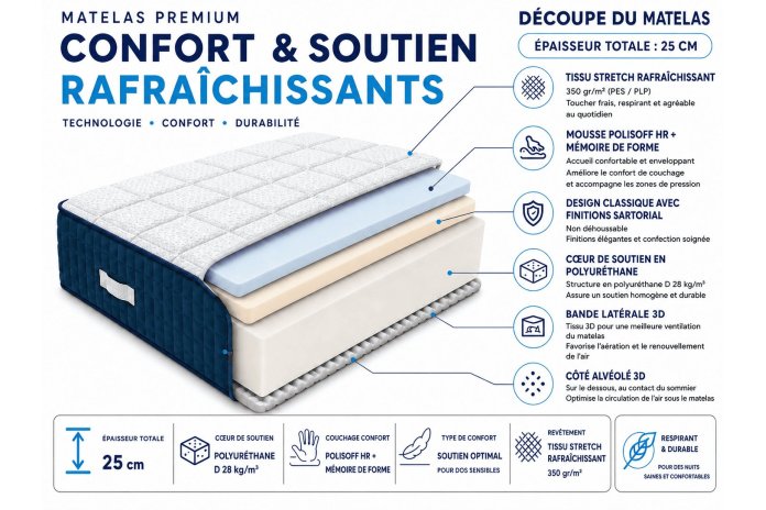 Matelas Rafraîchissant Mémoire de Forme | Altera Mobilier