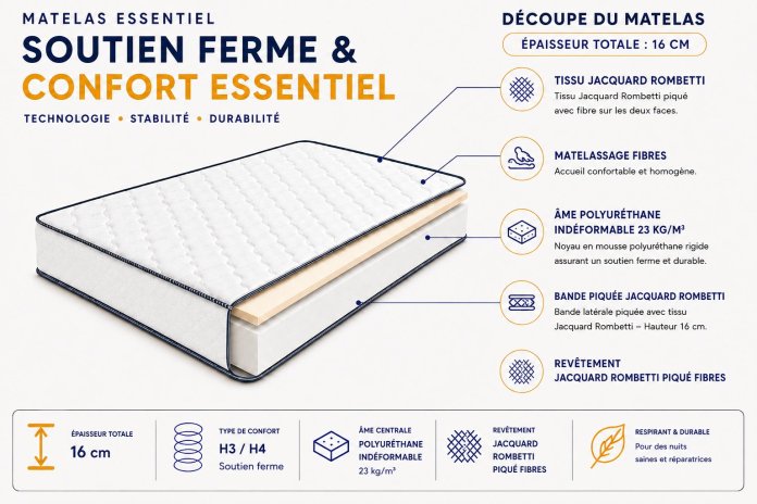 Matelas ESSENTIEL PRIMO 16 : 1er Prix & Haute Qualité