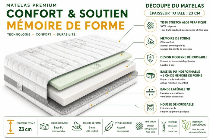 Matelas Aloe Verde 2.0 Serenity | Mémoire de Forme & Aloe Vera