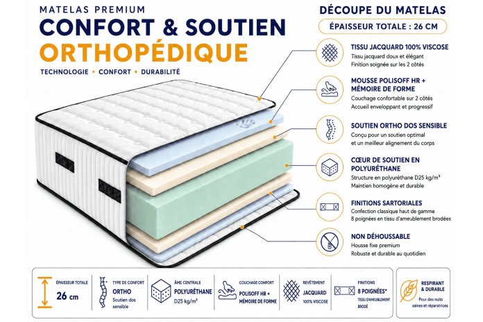 Matelas Mémoire de Forme 26 cm - Dolce Notte Memory | Confort Orthopédique