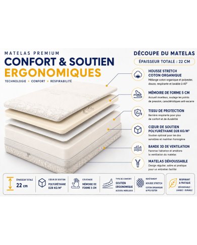 Matelas Cotton Organique 22cm Mollyflex | Altera Mobilier