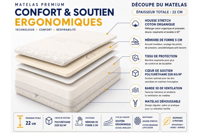 Matelas Cotton Organique 22cm Mollyflex | Altera Mobilier