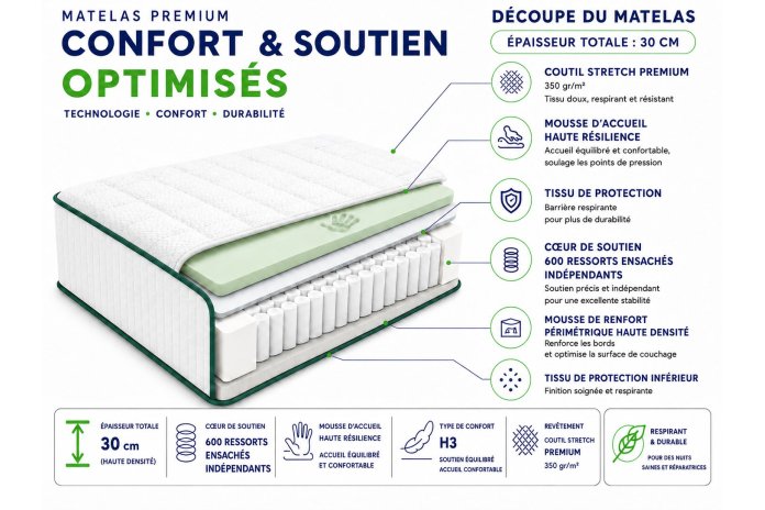 Matelas Luxe L'Impérial 1000 de Mollyflex | Altera Mobilier