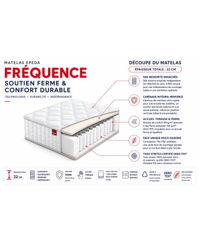 Matelas Epeda Fréquence 22cm | Ressorts Ensachés Fabriqué en France