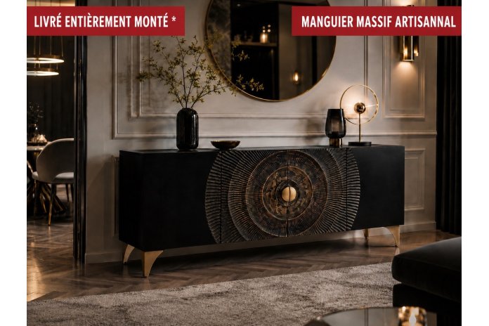 Buffet AMMONIS Manguier Massif & Doré 177cm | Altera Mobilier