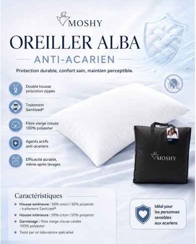 Oreiller Alba Anti-Acariens Moshy | Protection Durable