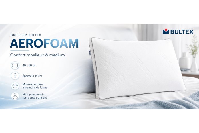 Oreiller BULTEX Aerofoam 40x60 | Mémoire de Forme & Tencel | Altera Mobilier