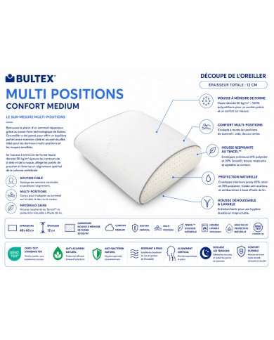 Oreiller BULTEX Confort Medium Multi-Positions | Altera Mobilier