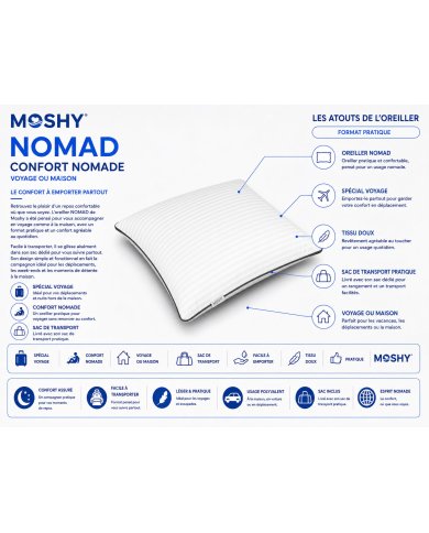 oreiller de voyage Nomad Par Moshy  emportez le partout