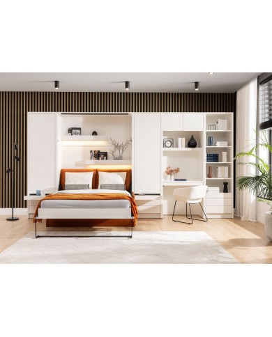 Armoire lit escamotable avec canapé 140×200 blanc mate