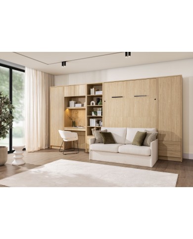 Lit escamotable avec canapé 140×200 chêne huilé DELUXE