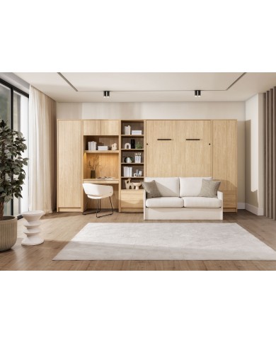 Lit escamotable avec canapé 140×200 chêne huilé DELUXE