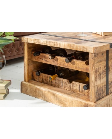 Table basse coffre bar en bois massif de manguier naturel 100 cm Cavisto