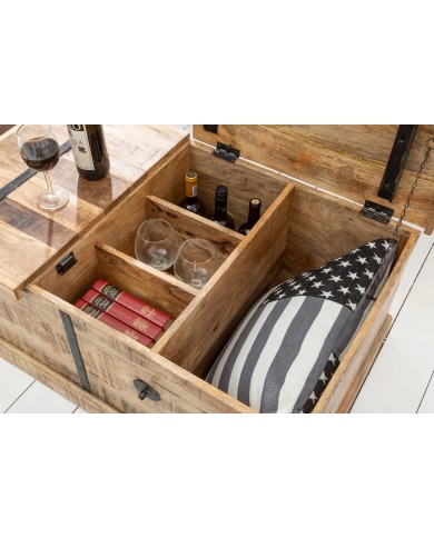 Table basse coffre bar en bois massif de manguier naturel 100 cm Cavisto