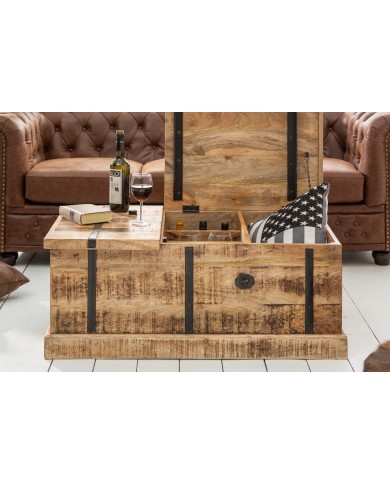 Table basse coffre bar en bois massif de manguier naturel 100 cm Cavisto