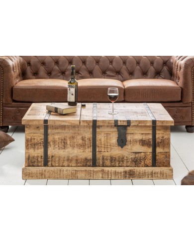 Table basse coffre bar en bois massif de manguier naturel 100 cm Cavisto