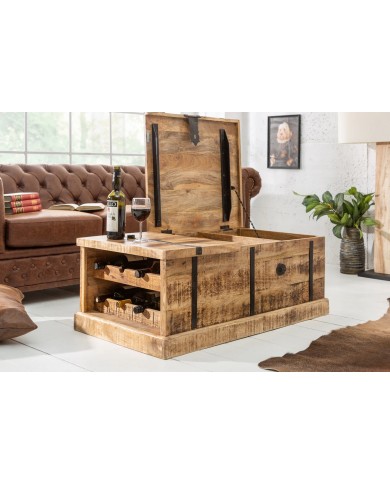 Table basse coffre bar en bois massif de manguier naturel 100 cm Cavisto