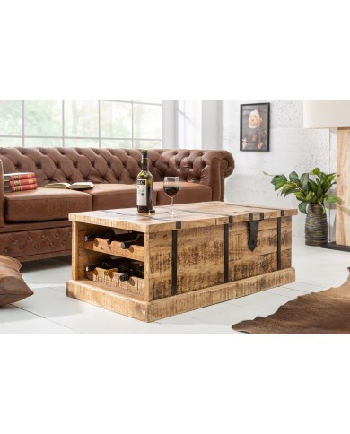 Table basse coffre bar en bois massif de manguier naturel 100 cm Cavisto