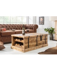 Table basse coffre bar en bois massif de manguier naturel 100 cm Cavisto