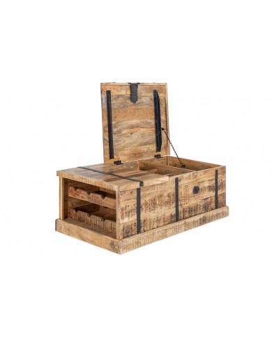 Table basse coffre bar en bois massif de manguier naturel 100 cm Cavisto