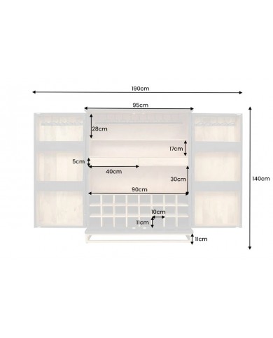 Armoire buffet bar en bois de manguier avec tiroirs, porte verre et porte bouteille 140 cm AMMONIS